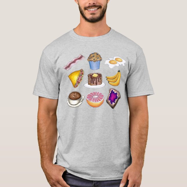 Breakfast Food Eggs Toast Muffins Bacon Tee Shirt (Framsida)