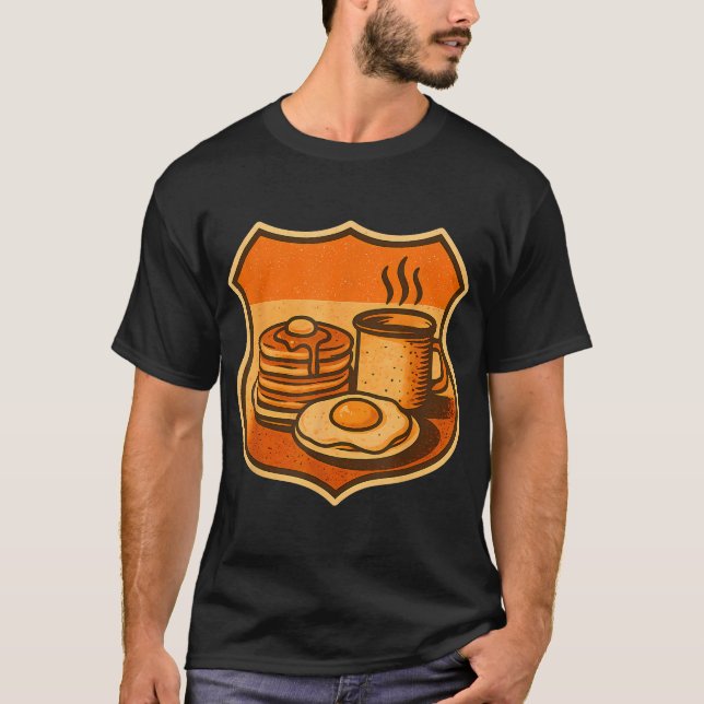 Breakfast Highway Badge Pancakes Egg Coffee T Shirt (Framsida)