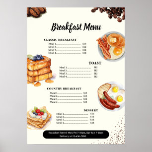 Breakfast Menu, Restaurant Menu, Cafe Marknadsföri Poster