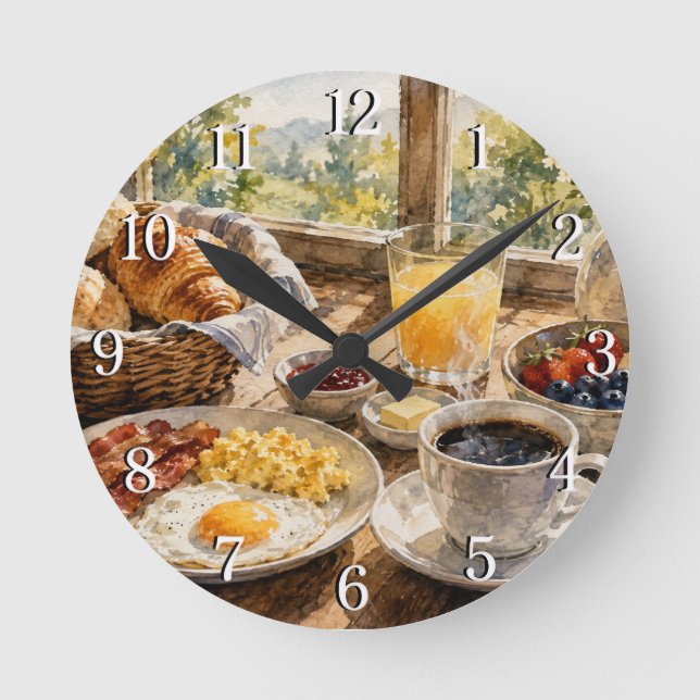 Breakfast Table Wall Clock — Cozy Kitchen Design Rund Klocka (Framsida)