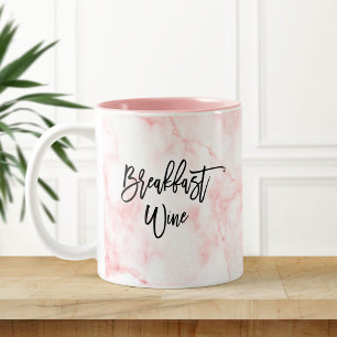 Breakfast Vin Funny Cute Marble Hand-lettered Två-Tonad Mugg