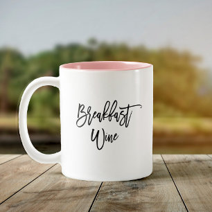 Breakfast Vin Funny Cute Quote Två-Tonad Mugg