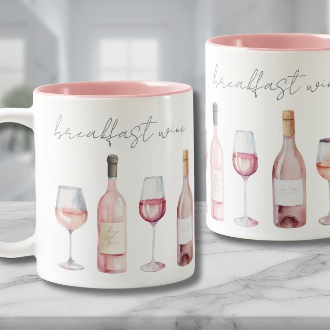 Breakfast Vin Funny Quote Cute Två-Tonad Mugg (Funny Cute Breakfast Wine Two-Tone Coffee Mug)