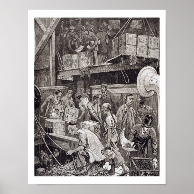 Breaking Bulk on Board a Tea Frakt in London Do Poster (Framsidan)