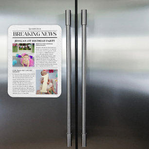 Breaking News Front Page Tidning 1:a födelsedag Magnet
