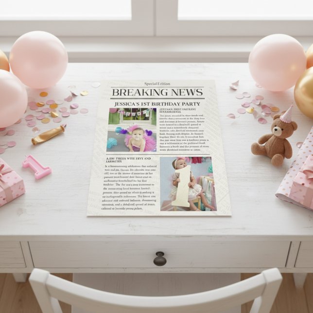 Breaking News Front Page Tidning 1:a födelsedag Poster ( Breaking News Front Page Newspaper 1st Birthday Poster)