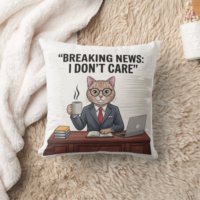 Breaking News: Jag Bryr Mig Inte Rolig Kattkudde Kudde (Filt)