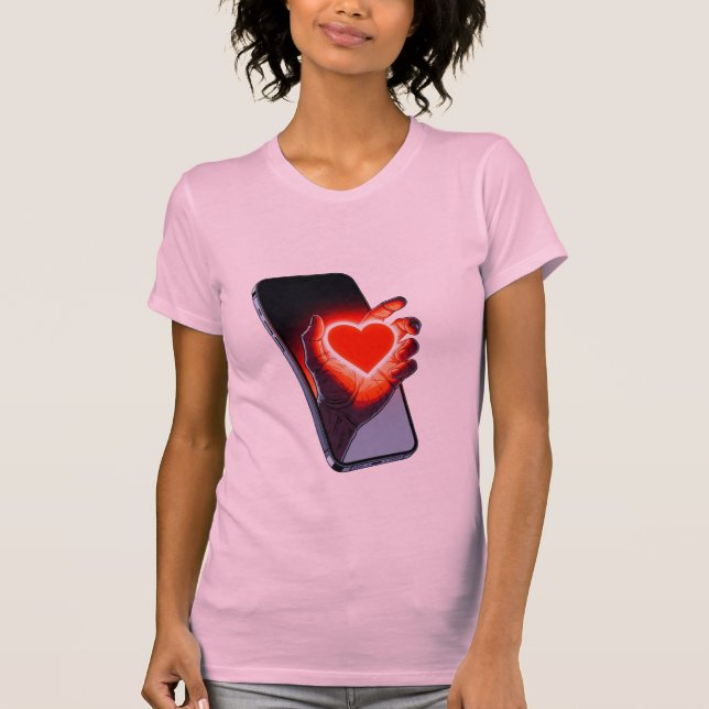 Breaking Screen Heart Optical Illusion T-Shirt Des (Framsida)