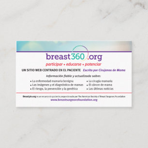 Breast360.org patientutbildningskort - eng/sp visitkort