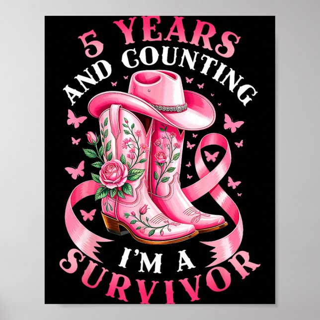 Breast Cancer 5 Years Survivor Nk Ribbon Cowgirl G Poster (Framsidan)