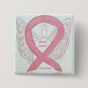 Breast Cancer Angel Rosa Awareness Ribbon Art Stif Knapp