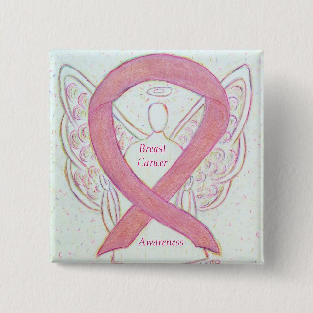 Breast Cancer Angel Rosa Awareness Ribbon Art Stif Knapp (Framsida)