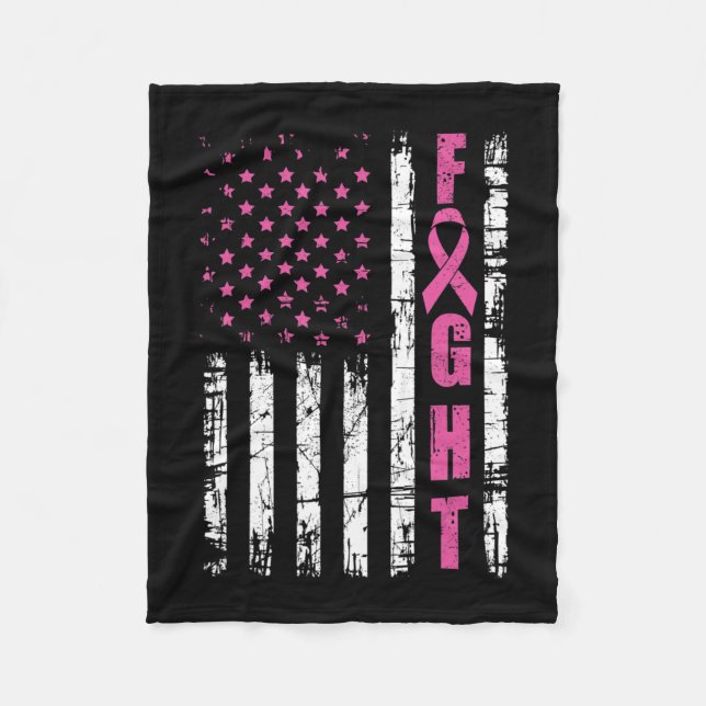 Breast Cancer Awareness American Flag Fight Pink R Fleecefilt (Framsidan)