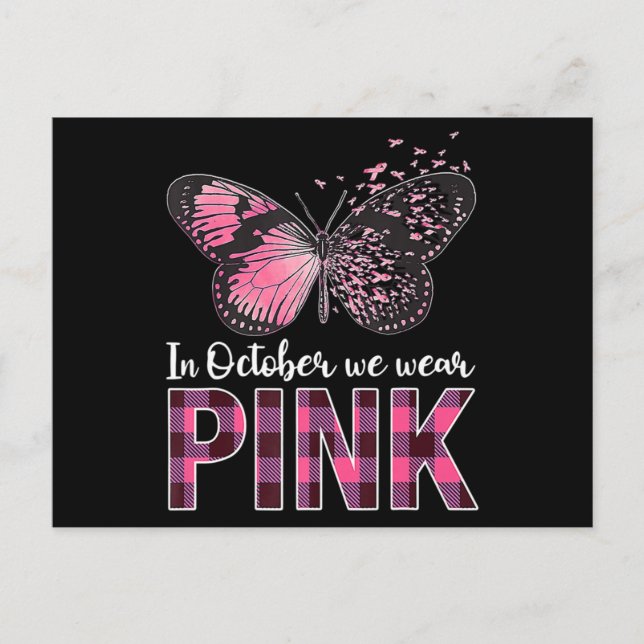 Breast Cancer Awareness Butterfly - In October We  Vykort (Framsida)