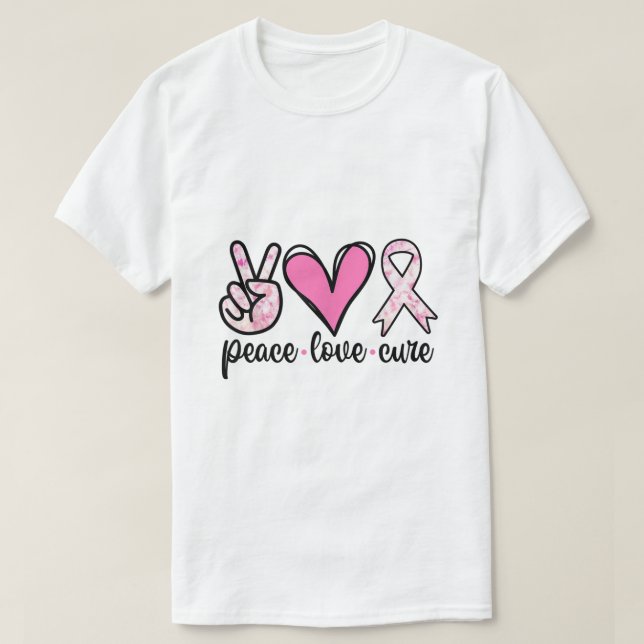 Breast Cancer Awareness Costume Rosa Peace Kärlek  T Shirt (Design framsida)