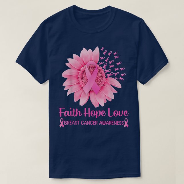 Breast Cancer Awareness Cute Pink Sunflower Faith  T Shirt (Design framsida)