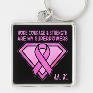 Breast Cancer Awareness Diamond Logotyp Black Fyrkantig Silverfärgad Nyckelring