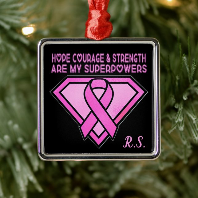 Breast Cancer Awareness Diamond Logotyp Black Julgransprydnad Metall (Träd)