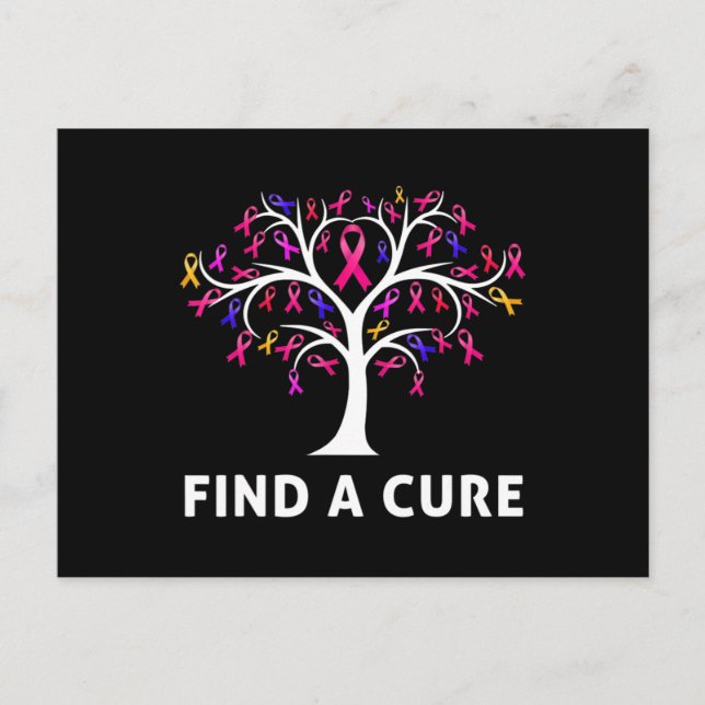 Breast Cancer Awareness Fight Find A Cure Tree Rib Vykort (Framsida)
