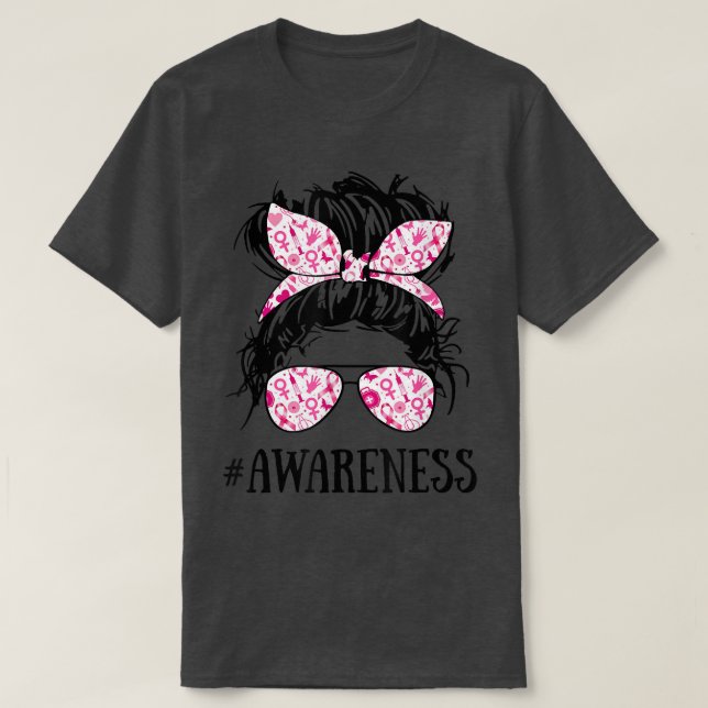 Breast Cancer Awareness Messy Bun Glasses Awarenes T Shirt (Design framsida)