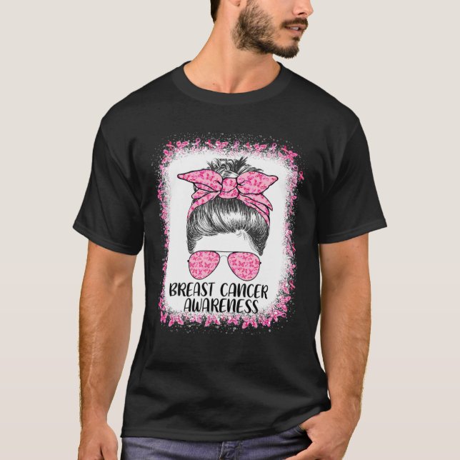 Breast Cancer Awareness Messy Bun Guld Ribbon T Shirt (Framsida)