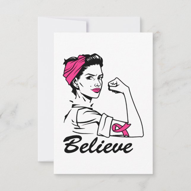 Breast Cancer Awareness Month Women's Believe Pink Tack Kort (Framsida)