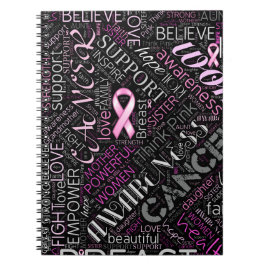 Breast Cancer Awareness Ord Cloud ID261 Anteckningsbok Med Spiral