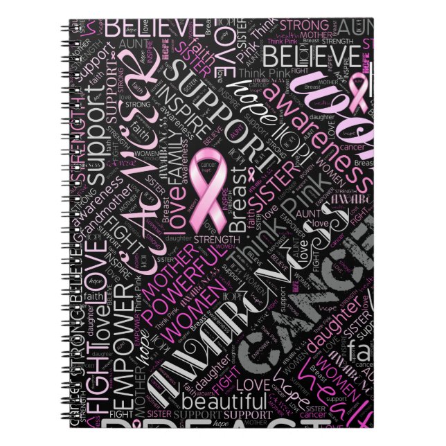 Breast Cancer Awareness Ord Cloud ID261 Anteckningsbok Med Spiral (Framsidan)