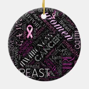 Breast Cancer Awareness Ord Cloud ID261 Julgransprydnad Keramik