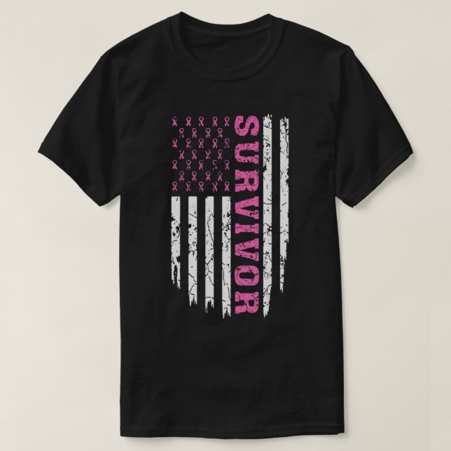 Breast Cancer Awareness Pink Ribbon Survivor Ameri T Shirt (Design framsida)