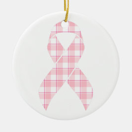 Breast Cancer Awareness Plaid Pink Ribbon Julgransprydnad Keramik