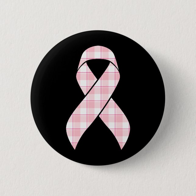 Breast Cancer Awareness Plaid Pink Ribbon Knapp (Framsida)