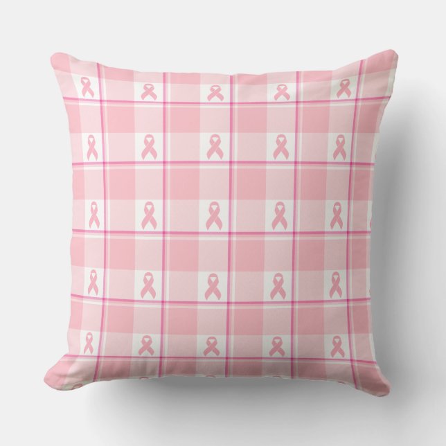 Breast Cancer Awareness Plaid Pink Ribbon Kudde (Framsida)