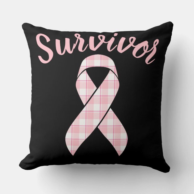 Breast Cancer Awareness Plaid Pink Ribbon Kudde (Framsida)