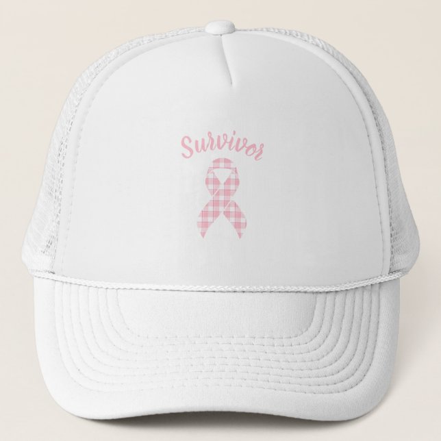 Breast Cancer Awareness Plaid Pink Ribbon Survivor Keps (Framsida)