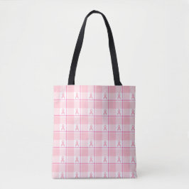 Breast Cancer Awareness Plaid Tote Bag, Pink Tygkasse