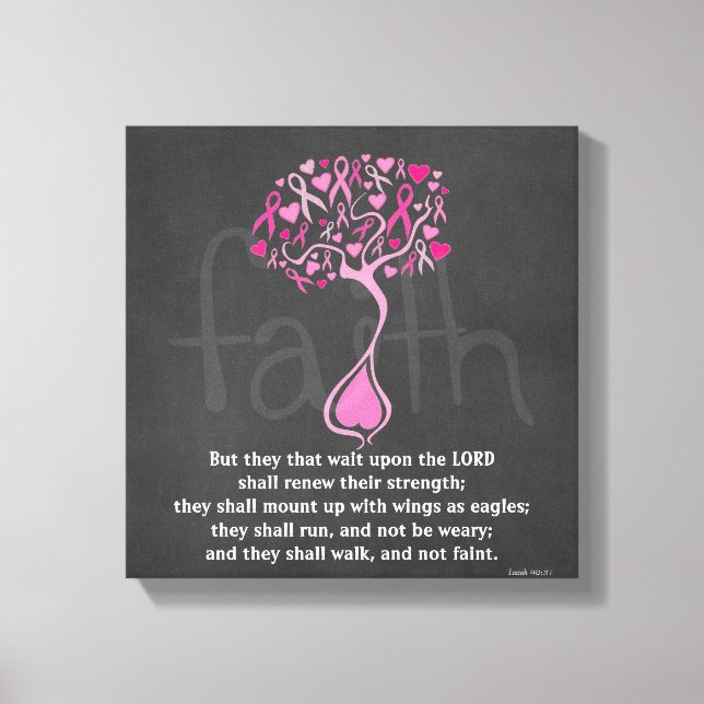 Breast Cancer Awareness Print with Bible Verse Canvastryck (Framsida)