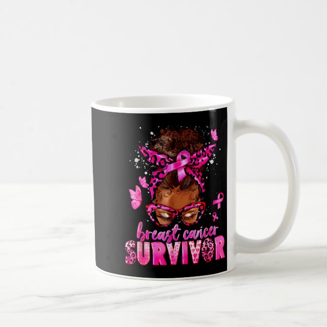 Breast Cancer Awareness Survivor Black Women Melan Kaffemugg (Höger)