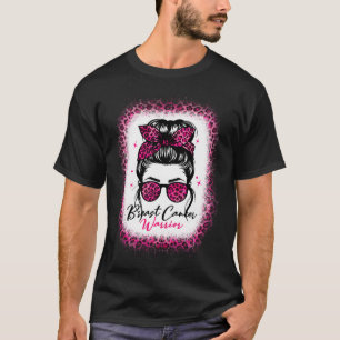 Breast Cancer Awareness Warrior Messy Bun Rosa Leo T Shirt