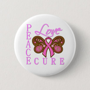 Breast Cancer Butterfly Peace Kärlek Cure Knapp