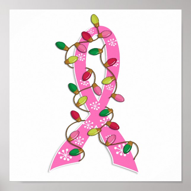 Breast Cancer Christmas Lights Ribbon Poster (Framsidan)