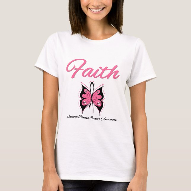 Breast Cancer Faith Butterfly Ribbon T-shirt (Framsida)