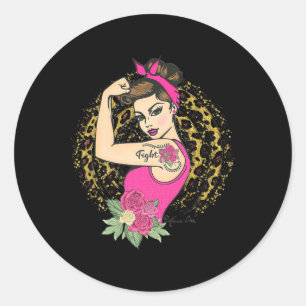 Breast Cancer Fight Girl Power Animal Print Rosie Runt Klistermärke