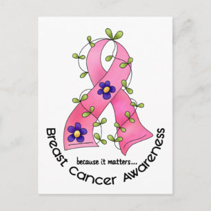 BREAST CANCER Flower Ribbon 1 Vykort