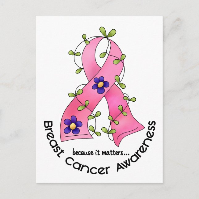 BREAST CANCER Flower Ribbon 1 Vykort (Framsida)