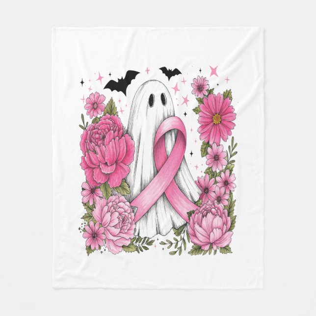 Breast Cancer Halloween Ghost Boho Fleecefilt (Framsidan)