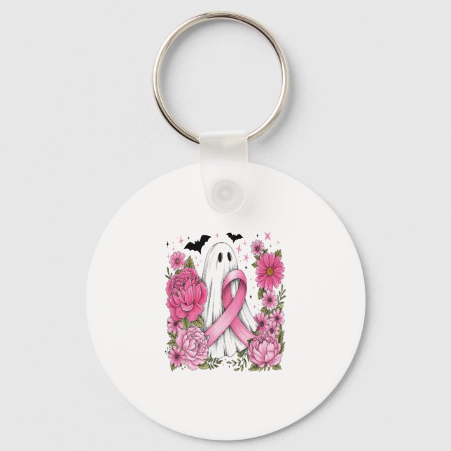 Breast Cancer Halloween Ghost Boho Nyckelring (Framsida)