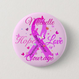 Breast Cancer Hope Kärlek Courage Button Knapp