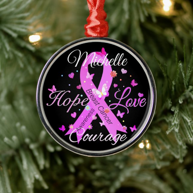 Breast Cancer Hope Kärlek Courage Metall Ornament (Träd)