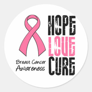 Breast Cancer Hope Kärlek Cure Ribbon Runt Klistermärke